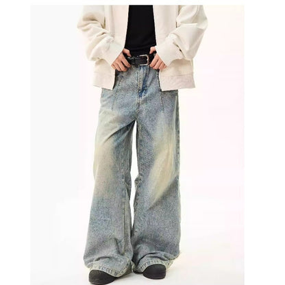 Retro-Jeans im Used-Look mit weitem Bein im europäischen und amerikanischen Stil