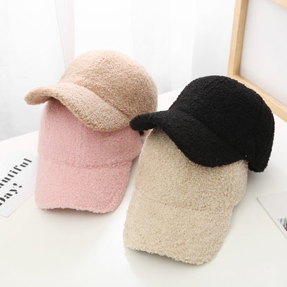 Korean Style Solid Color Light Board Lambswool Baseball Cap For Women