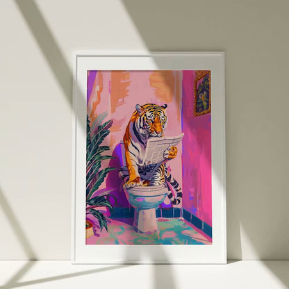 Funny Jungle Animal Tiger In Bathroom Toilet Poster