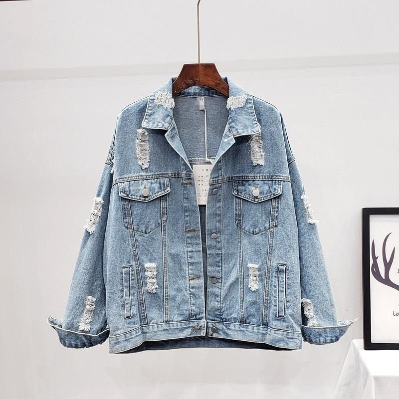 Loose Korean Style Jacket Heavy Industry Ripped Denim