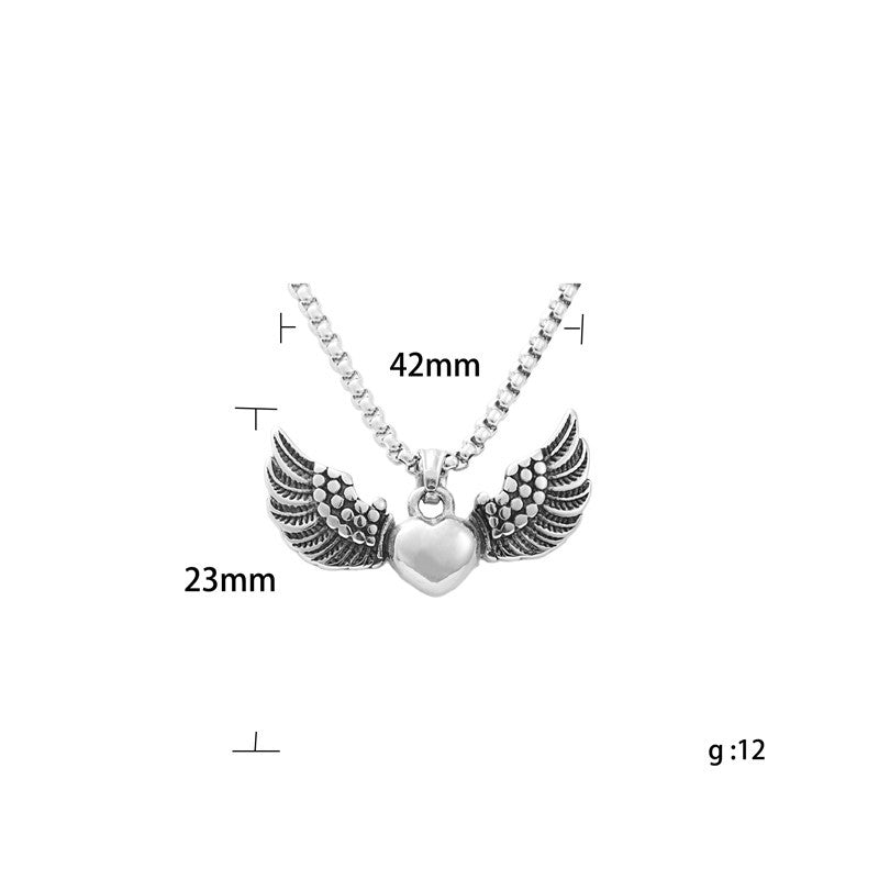 Titanium Steel Heart-shaped Wings Pendant Personality Punk