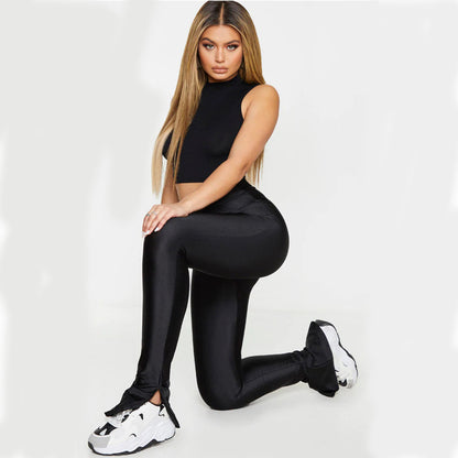 Stretch Sports Running High Waist Tight Black Ankle-length Pants