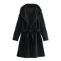 Women's Lace-up Waist Elegant Hooded Woolen Coat