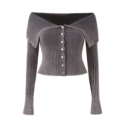 Women's Off-shoulder Sweater With Large Lapel Design