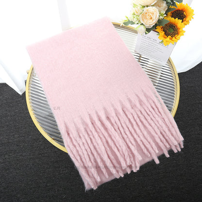 Macaron Solid Color Thick Braid Tassel Shawl