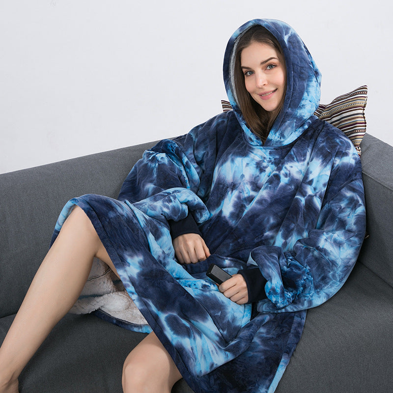 Printed Lazy Clothes Pullover Sweater Hooded Outdoor Wearable Blanket