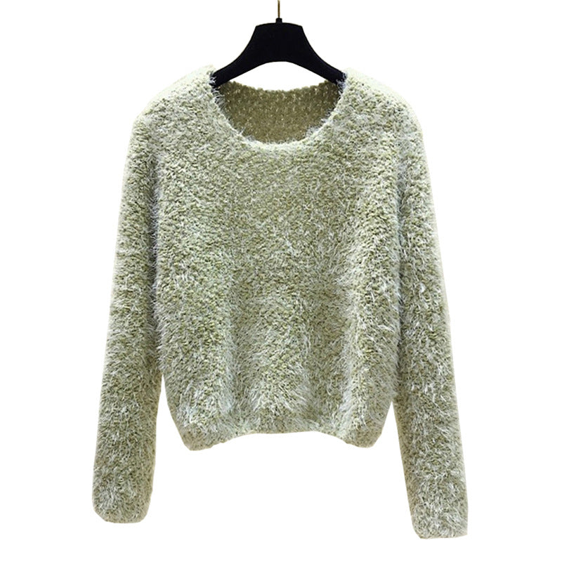 Solid Color Round Neck Pullover Short Pineapple Pin Sweater