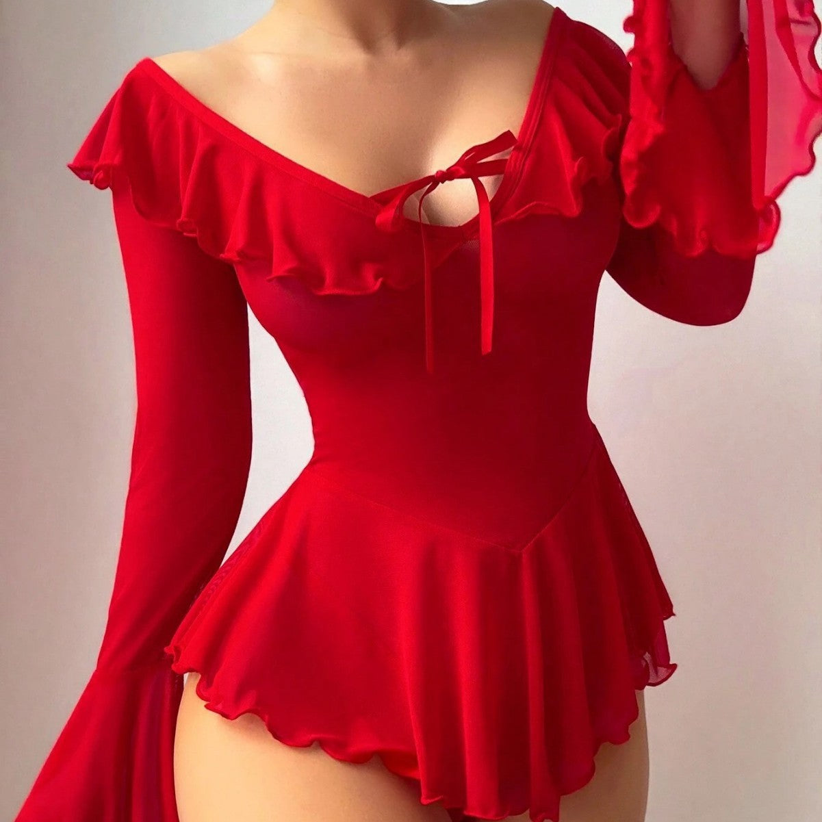 Sheer Mesh Dress Temptation Off-shoulder Pure Desire Style Uniform Underwear