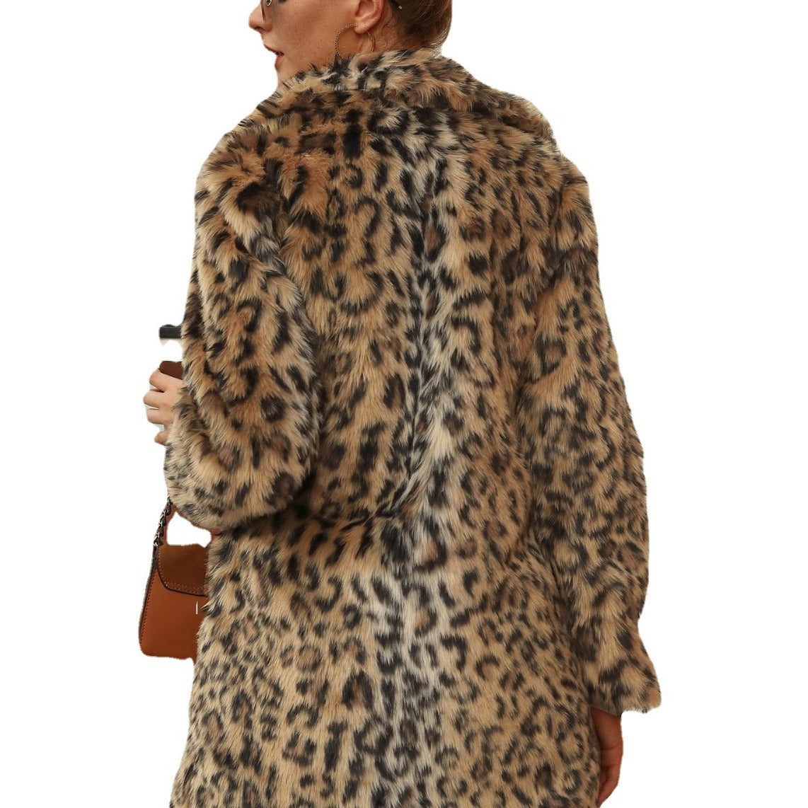 European And American Artificial Fur Women's Suit Collar Long Leopard Print Coat