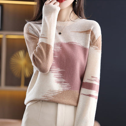 Fashion Round Neck Contrast Color Sweater Women's Autumn And Winter New Casual Loose