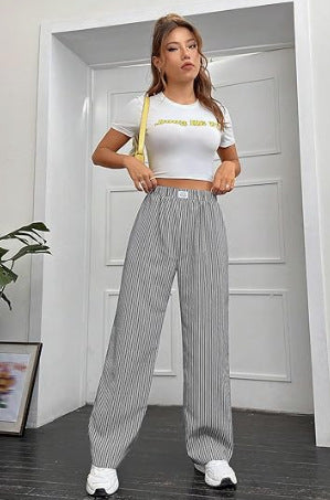 Striped Printed Women's High Waist Straight Wide Leg Pants