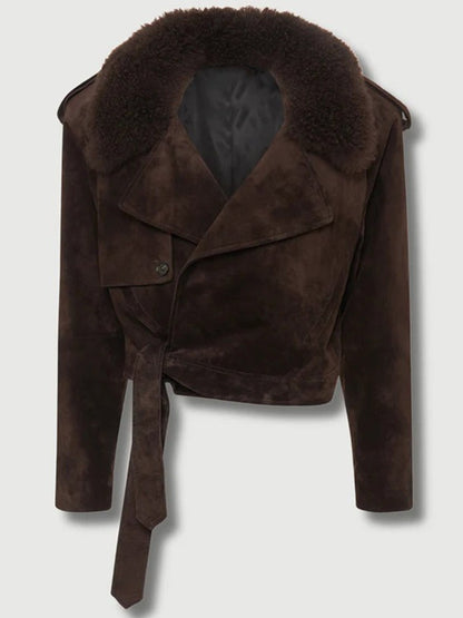 Lapel Suede Long Sleeve Loose And Warm Comfortable Motorcycle Jacket