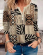 Women's V-neck Shirt Geometric Pattern Casual Long Sleeve Shirt