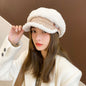 Faux Cashmere Fashion Leather Tag Octagonal Winter Warm Peaked Cap