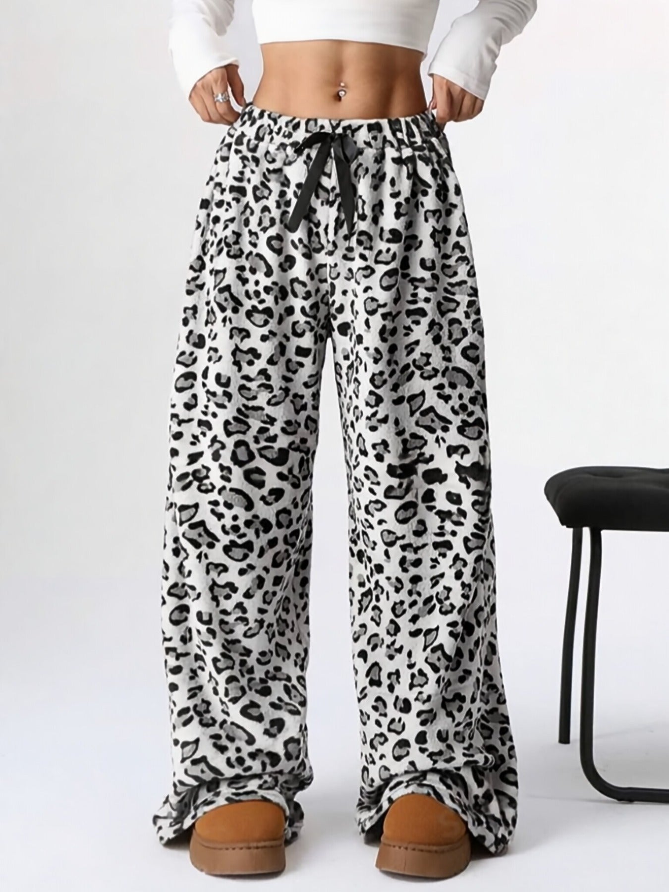 New Casual Pants Leopard Print Wide Leg Pants