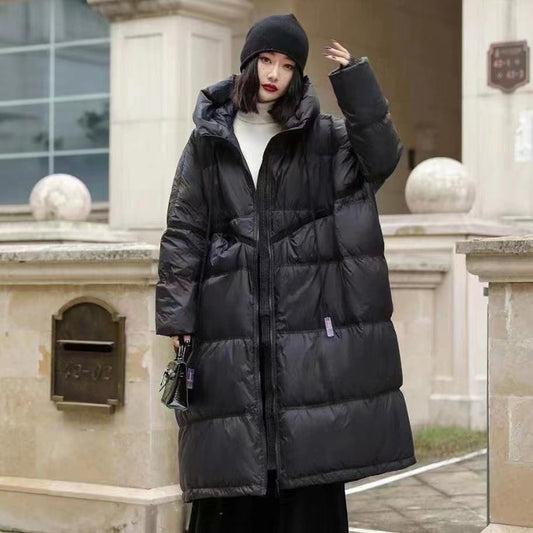 Autumn And Winter Warm Thick Hooded Mid-length White Duck Down Jacket Women