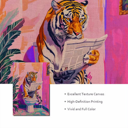 Funny Jungle Animal Tiger In Bathroom Toilet Poster