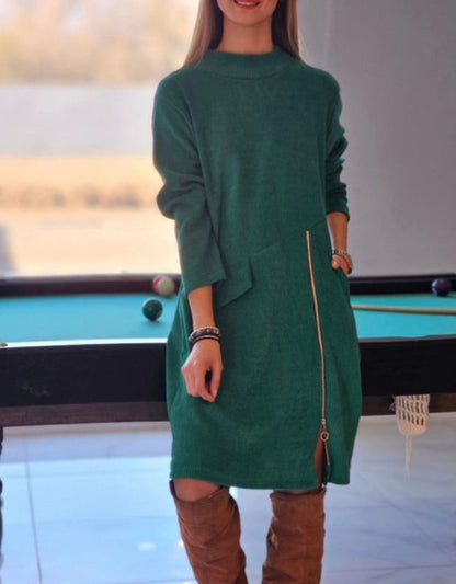 Side Zipper Split Long Sleeve Dress Women