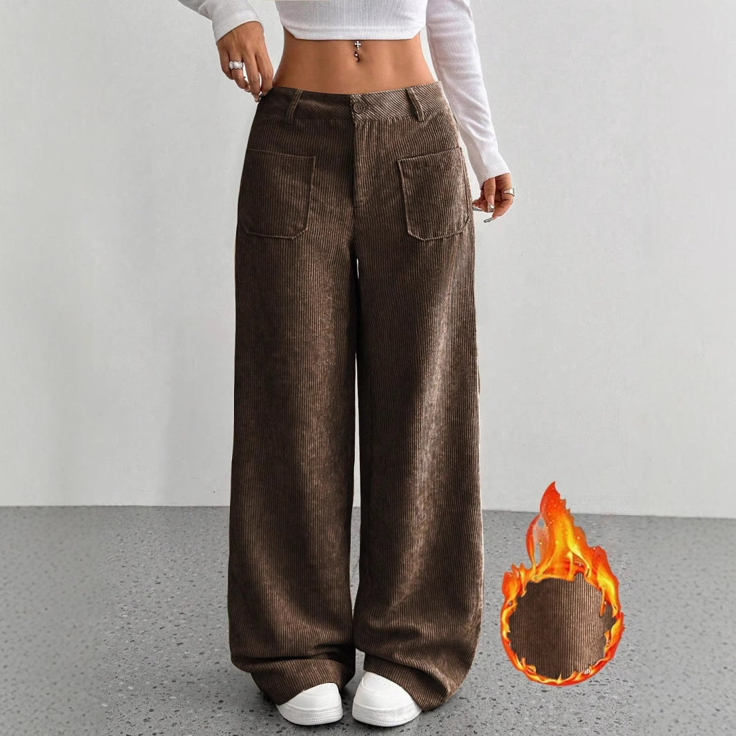 Loose Solid Color Pocket Mop Wide Leg Pants