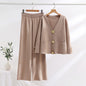 Contrast Color Daikin Button Sweater Women's Wide Leg Pants Knitted Two-piece