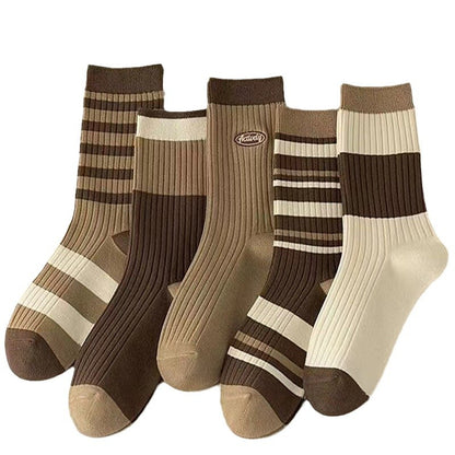 Cute Autumn And Winter Brown Striped Couple Socks