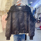 Winter Western Style Ruffled Collar Knitted Patchwork Cotton-padded Jacket Coat