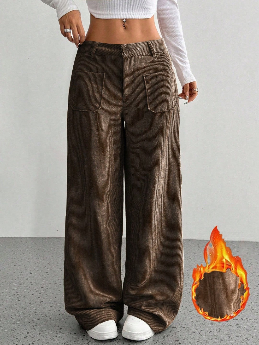 Loose Solid Color Pocket Mop Wide Leg Pants