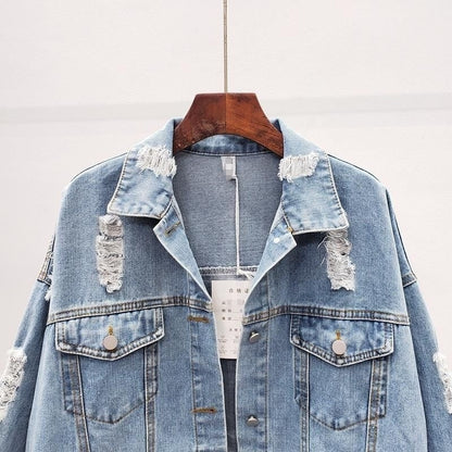 Loose Korean Style Jacket Heavy Industry Ripped Denim