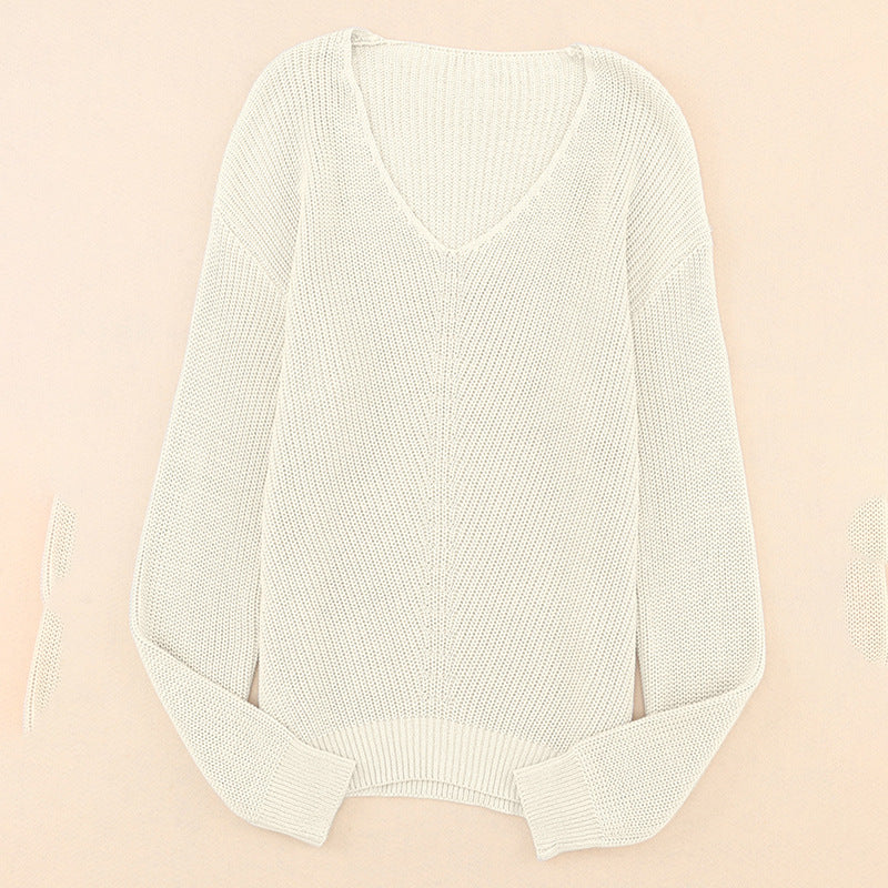 Threaded Long Sleeve Sweater Slim Fit Pullover Simple Style