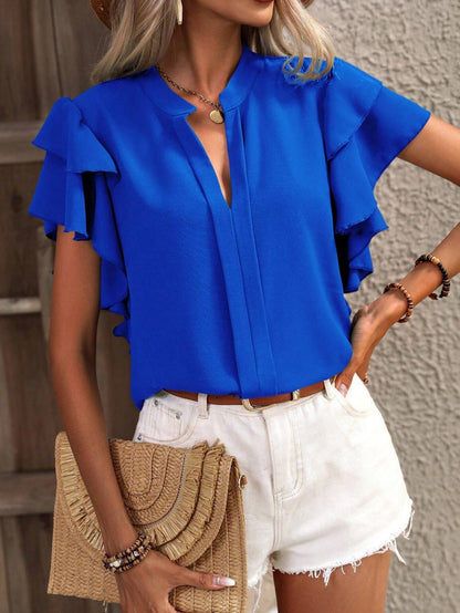 Casual Summer V-neck Solid Color Shirt Top