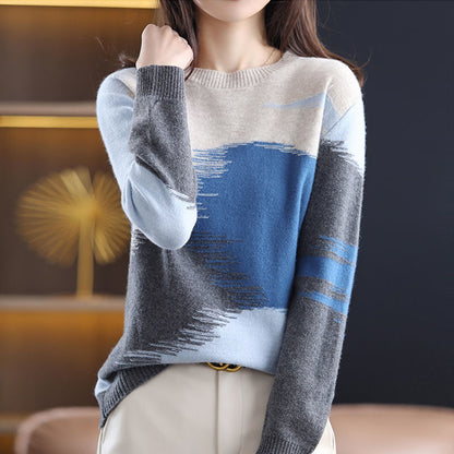 Fashion Round Neck Contrast Color Sweater Women's Autumn And Winter New Casual Loose