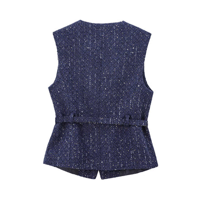 With Belt Beads Decoration All-matching Comfortable Texture Vest