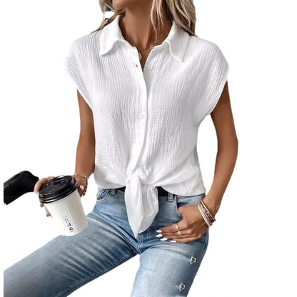 Spring And Summer Women's Solid Color Buttons Casual Short Sleeve