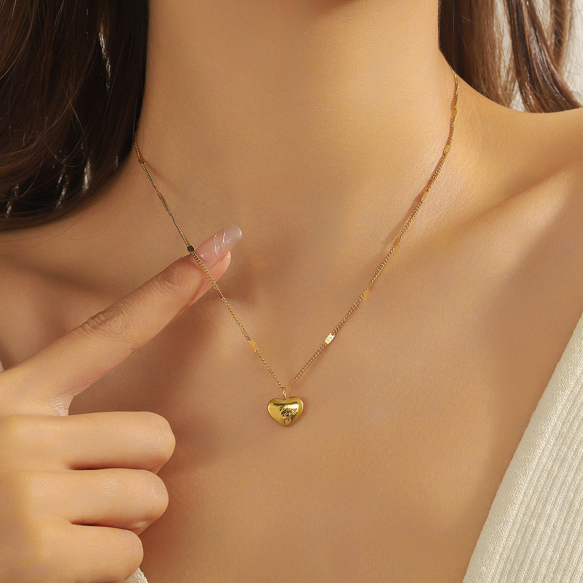 Simple Gold-plated Stainless Steel Lettering Heart Necklace