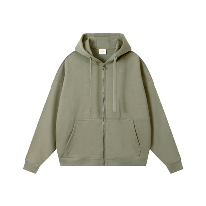 Loose Drop-shoulder Combed Cotton Hooded Zipper Sweatshirt