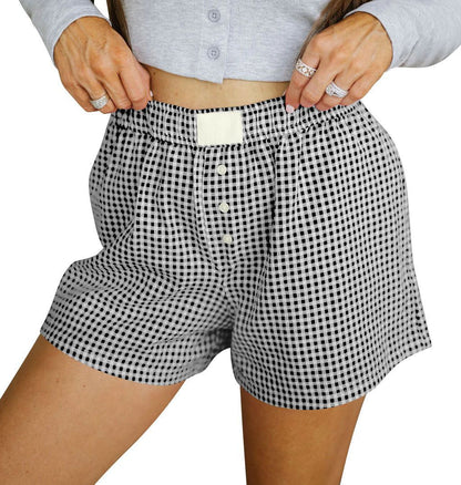 Lockere, lässige Shorts aus Baumwolle mit Karomuster für Damen