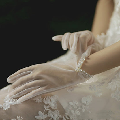 Bridal Gloves Pearl Lace Bow