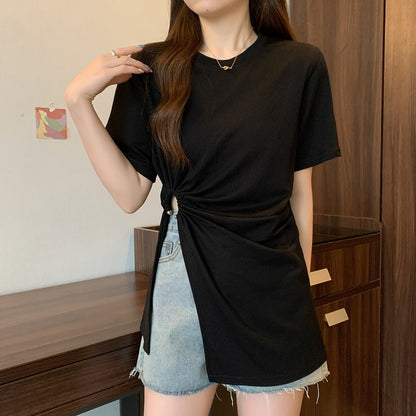 Cotton Irregular Split Short-sleeved T-shirt Women's Summer