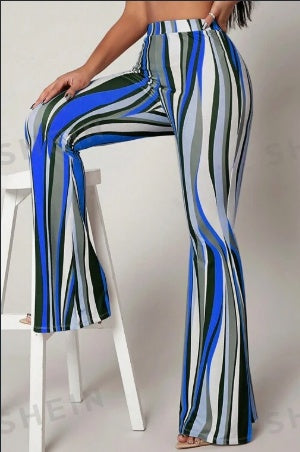 Striped High Waist Flared Leg Pants