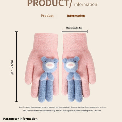 Five Finger Gloves Simple All-match Cartoon Cute Thickening Windproof