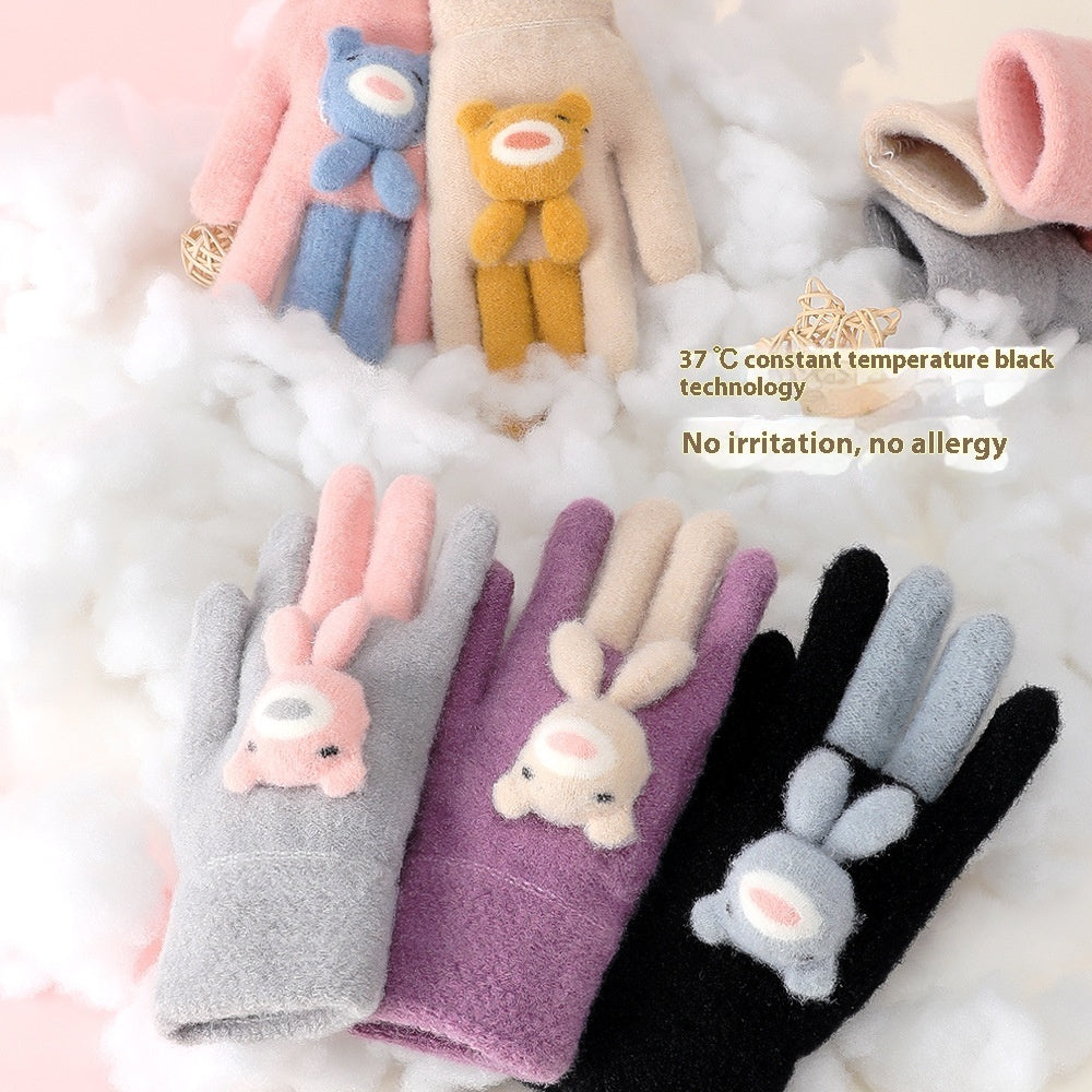 Five Finger Gloves Simple All-match Cartoon Cute Thickening Windproof