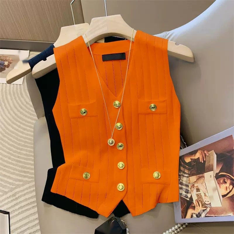 Classic Style V-neck Ice Silk Knitted Vest