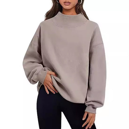 Casual Style Fleece Shirt Thick Half Turtleneck Loose Women's Sweater