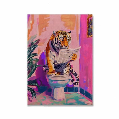 Funny Jungle Animal Tiger In Bathroom Toilet Poster