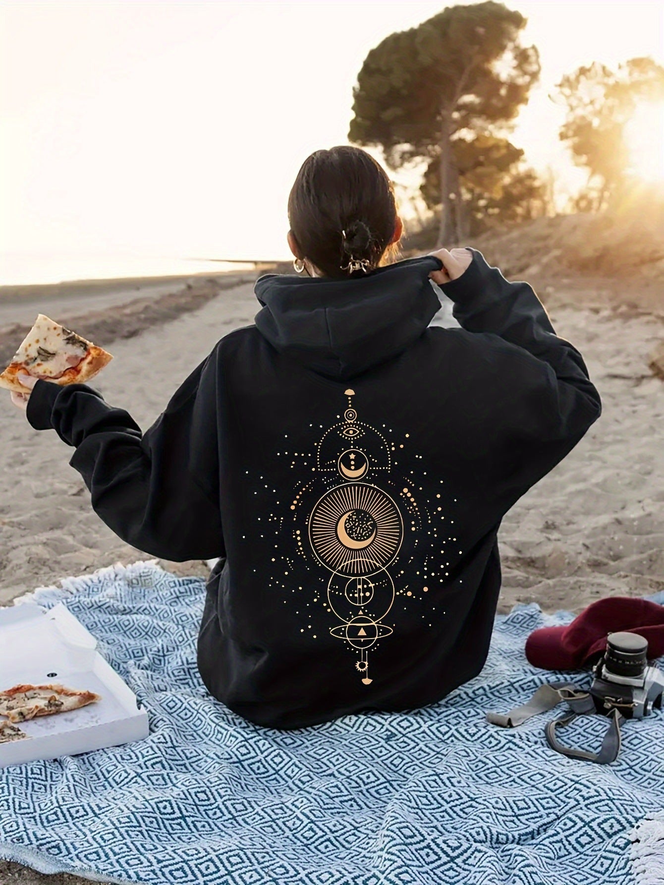 Lässiges Kapuzen-Sweatshirt mit Mond-Print