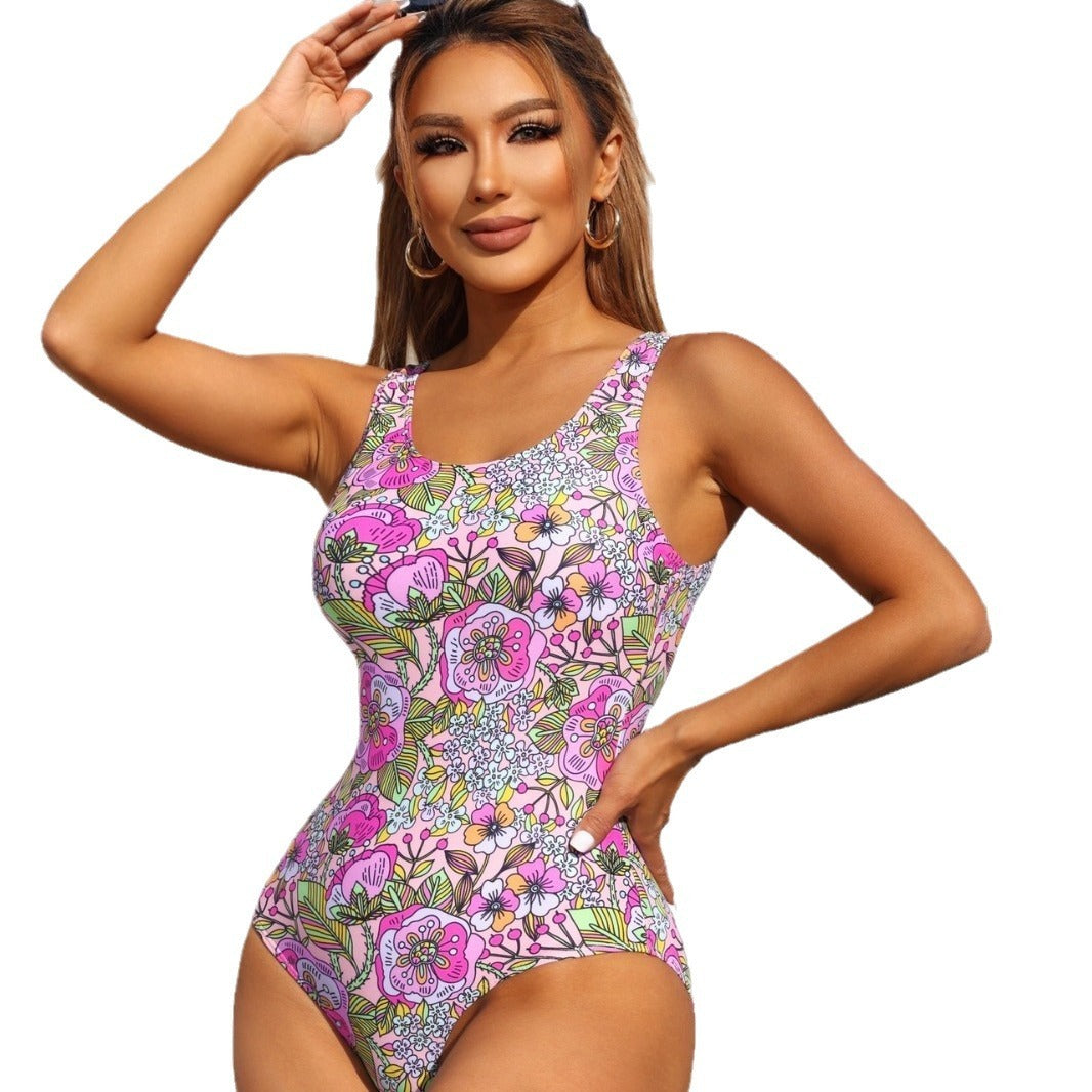 One-piece Printed Sexy Backless Floral European And American Advanced Swimsuit