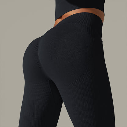 Pure Color Tight Striped High Waist Yoga Sports Running Fitness Pants