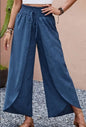 Stylish Shirred Waist Wide Leg Pants - Women's Clothing - Comfortable Vacation Style Layered Pants For Spring & Summer With Elastic Waistband And Flowy Design For A Flattering Fit