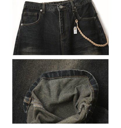 American-style Retro Washed Distressed Wide-leg Jeans