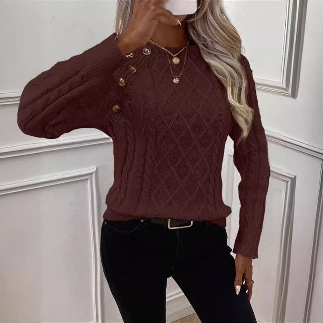 Twisted Pullover Knitting Round Neck Sweater